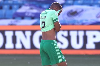 Celtic’s Christopher Jullien appears dejected after the final whistle