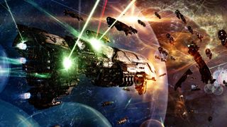 A huge ship takes a beating in EVE Online