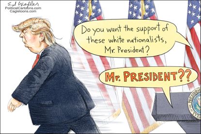 Political cartoon U.S. Trump response white nationalist Charlottesville protests
