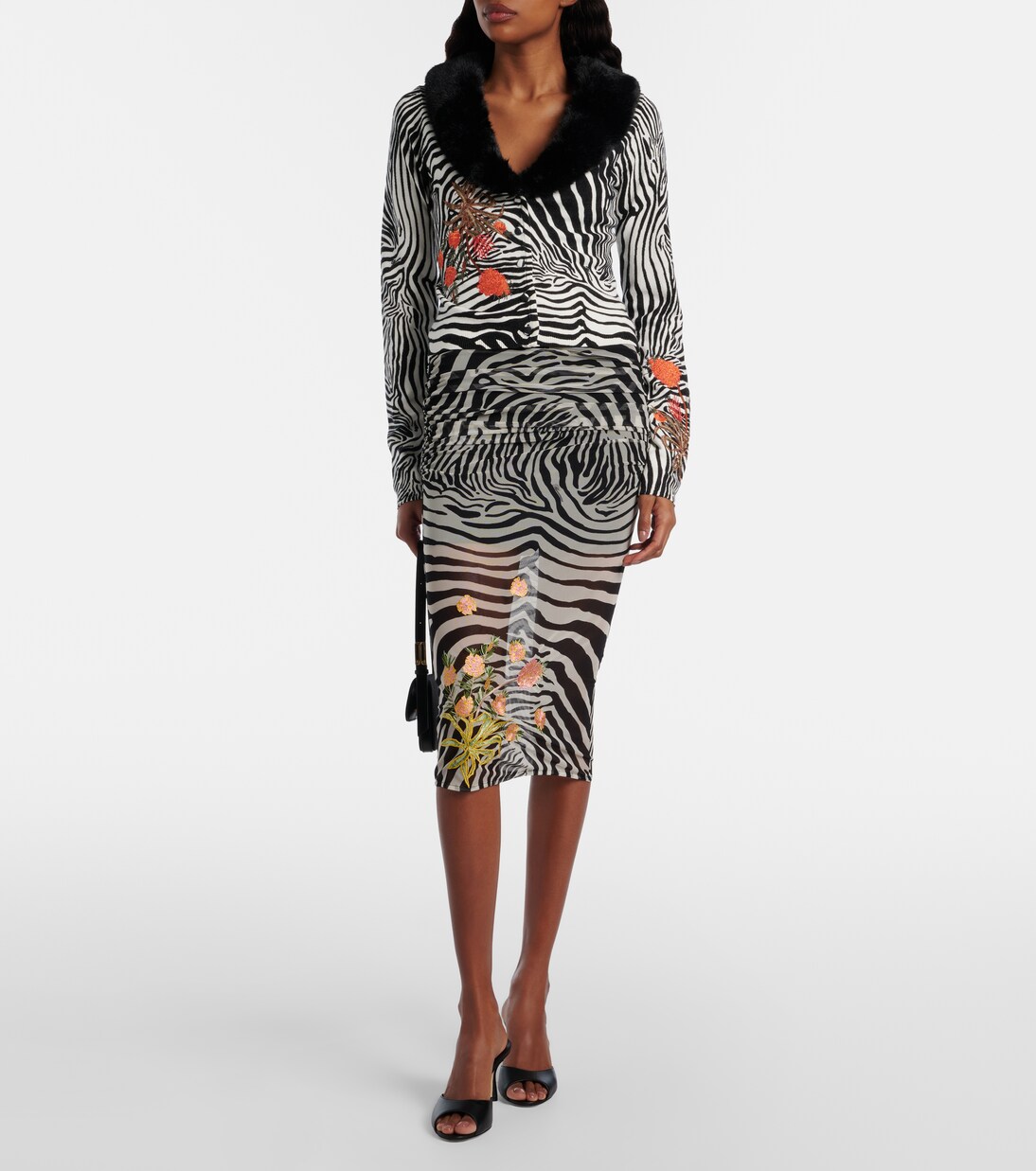 Printed Ribbed-Knit Cardigan