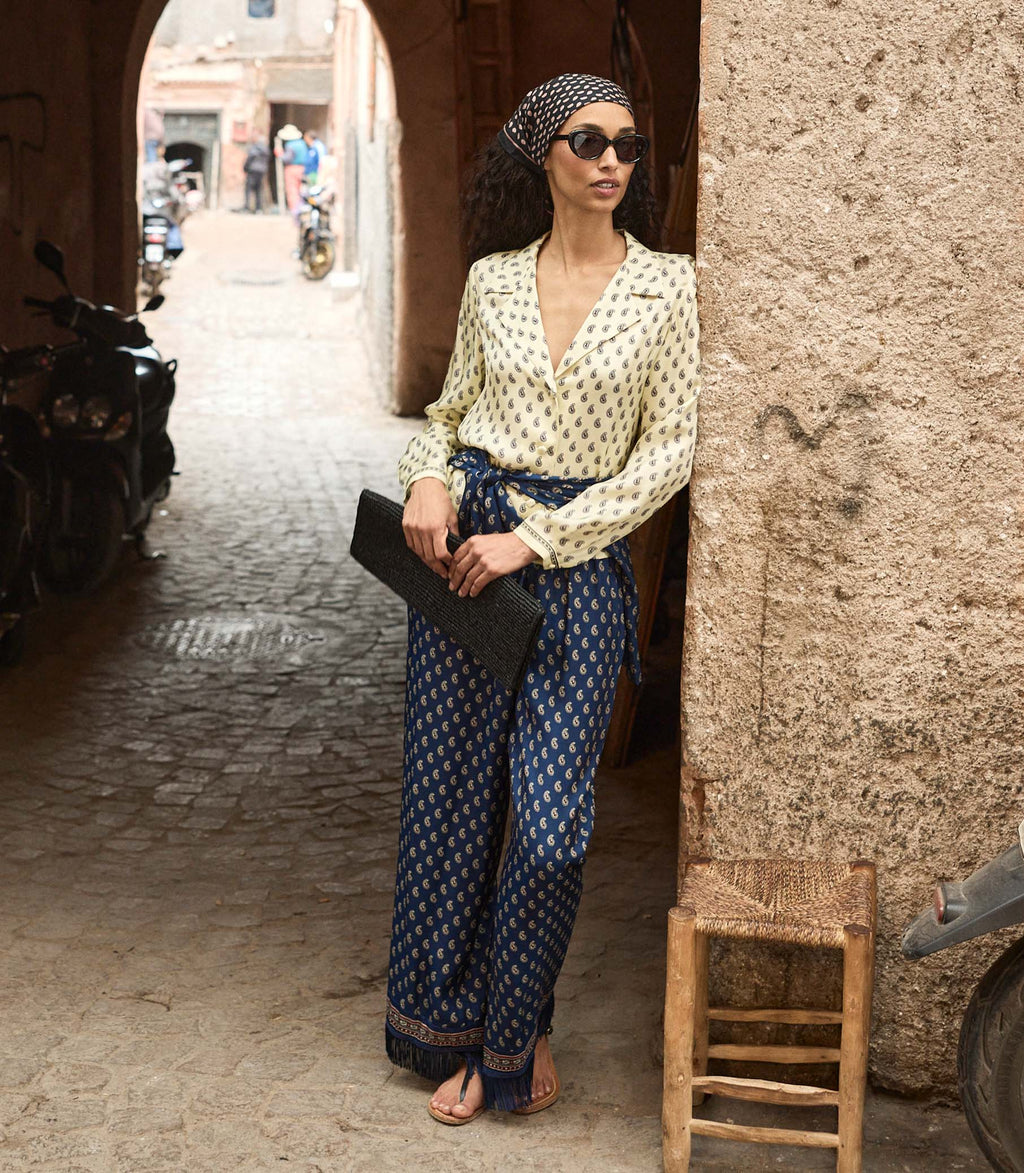 Lavon Fringe Pant -- Bleu Taormina Paisley