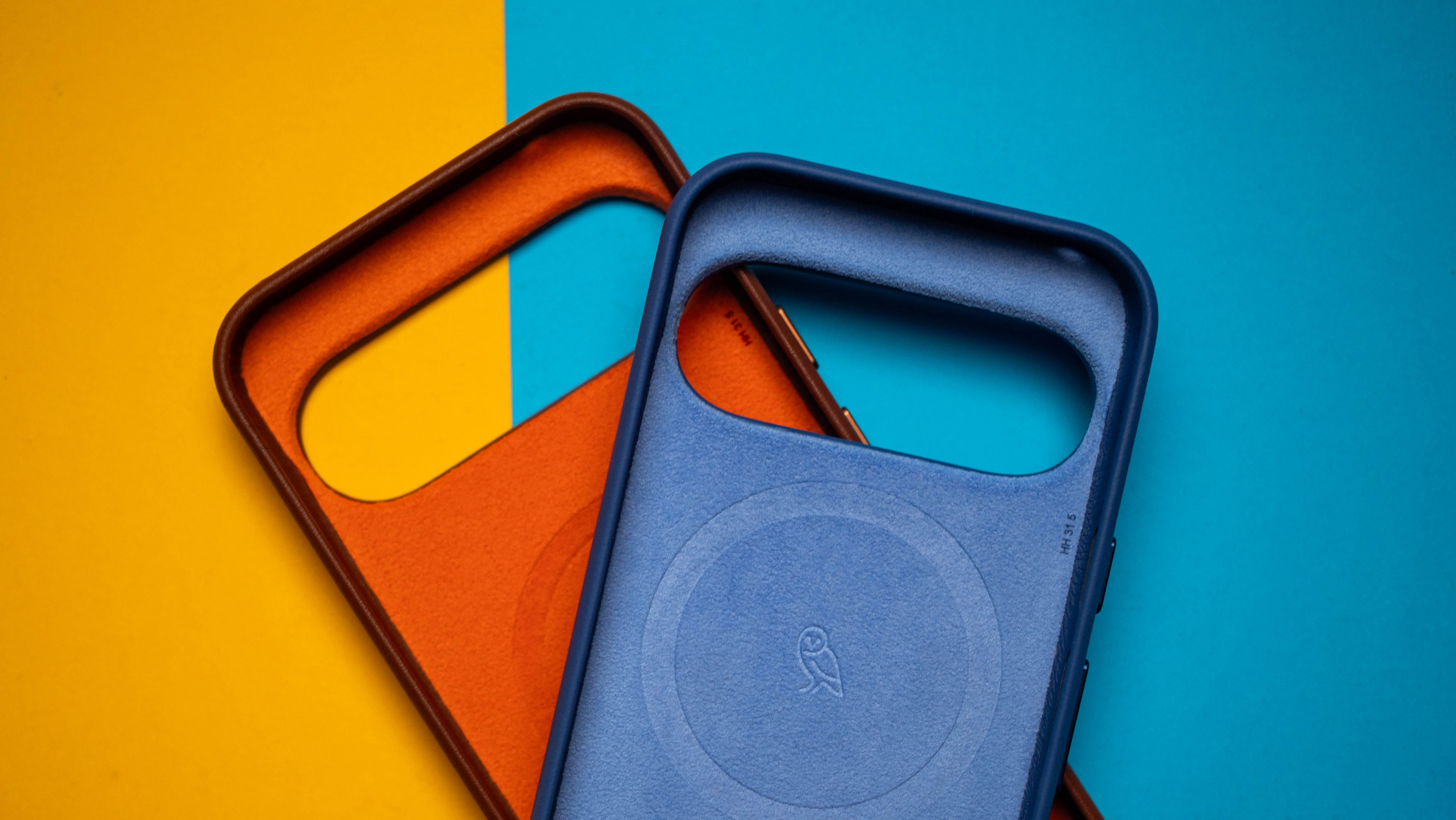 Bellroy Pixel 10 Leather Case against colorful backgrounds on Android Central