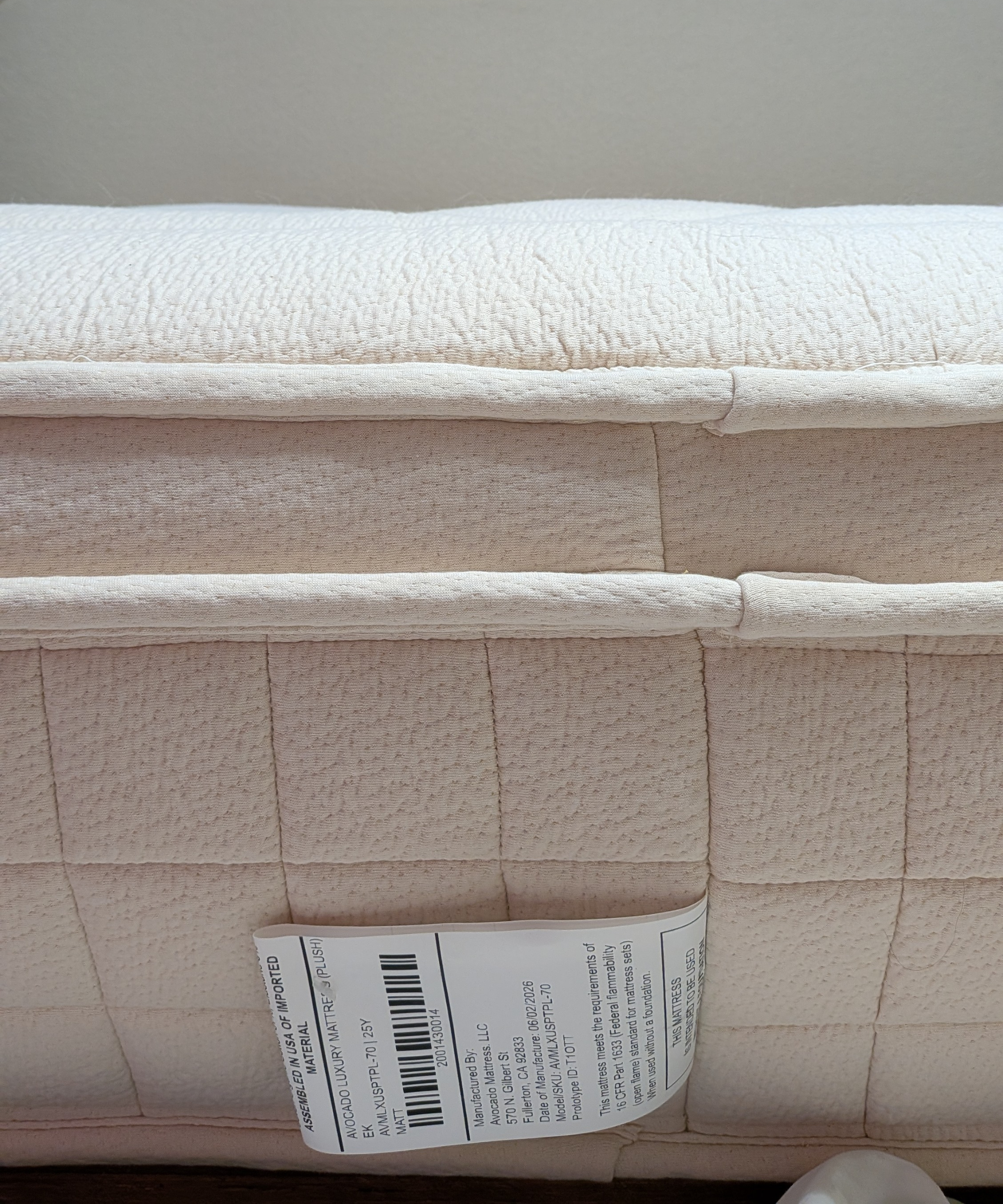 The thick plush pillowtop option for the Avocado Luxury Organic mattress provides comfort and softness.