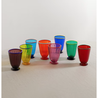 eight colorful glasses in rainbow shades
