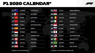 Formula 1 2020 Calendar