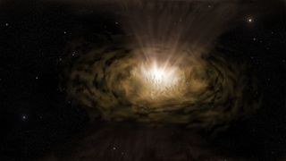 An artist's impression of a galactic center shrouded in dust.