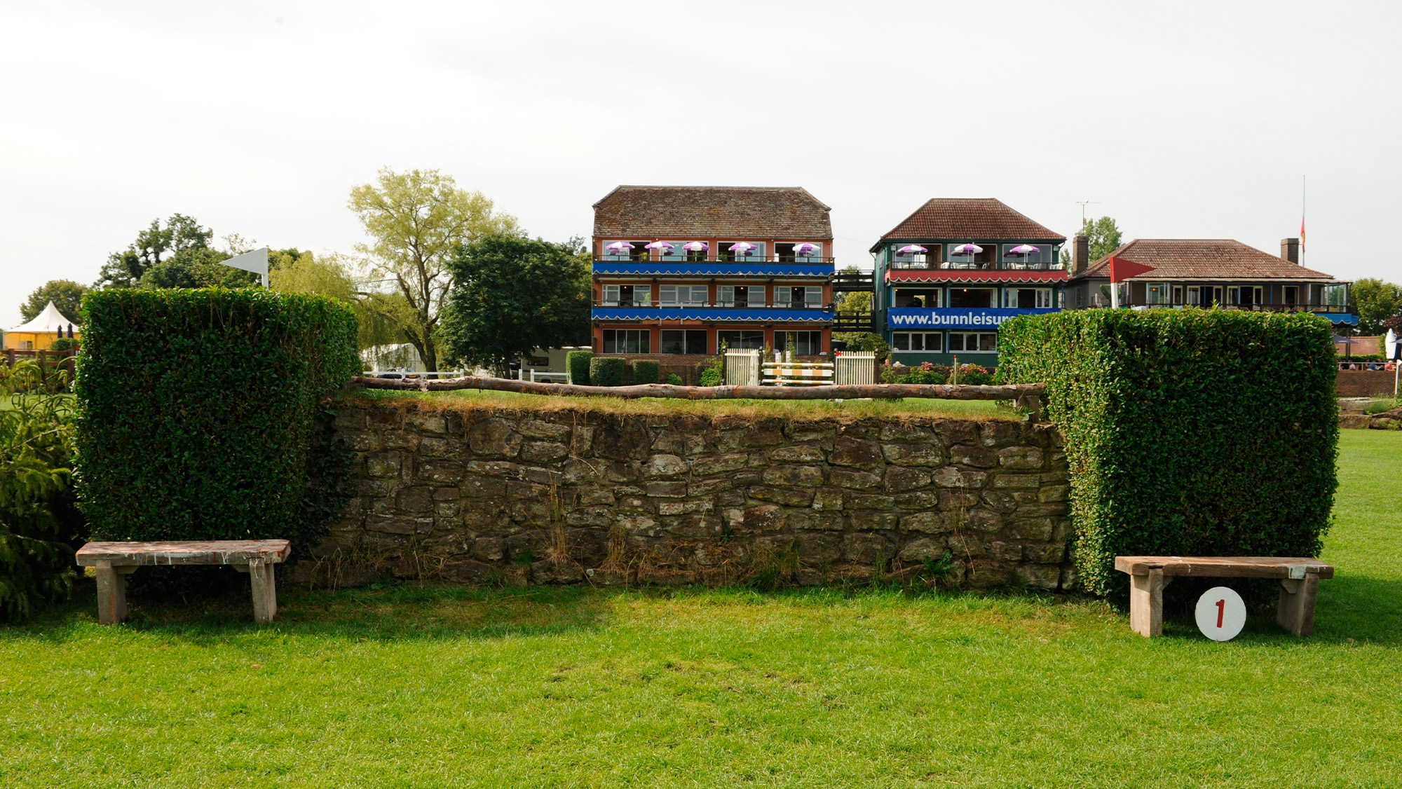 The first fence of the Hickstead Derby course, a stone wall