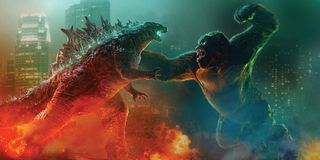 Godzilla vs Kong poster in city