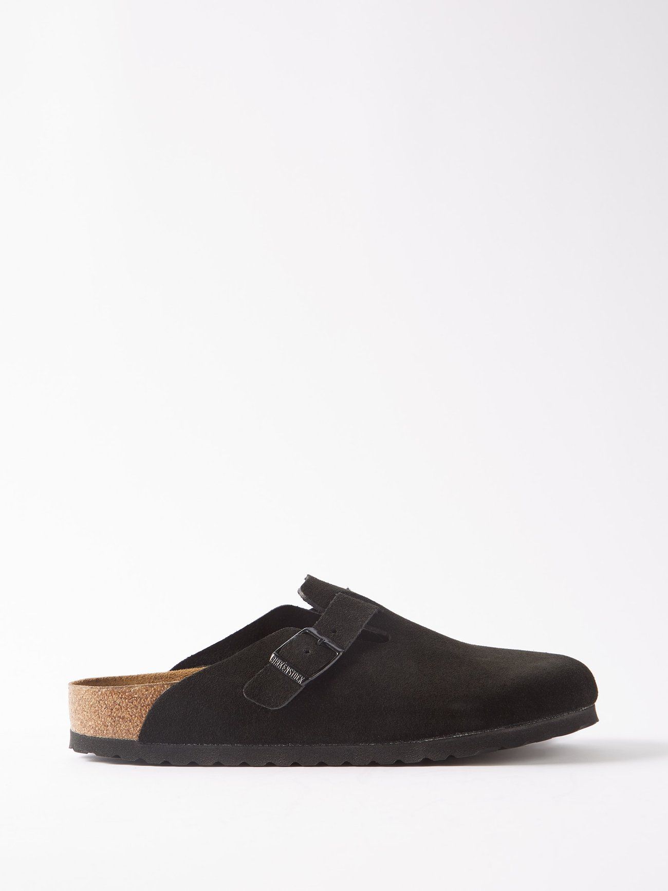Boston Buckled Suede Clogs