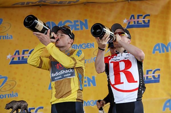 RadioShack's No. 1 and 2, Chris Horner and Levi Leipheimer celebrate their success