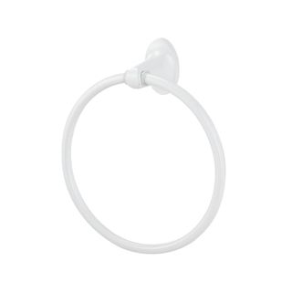 A white circular towel hook