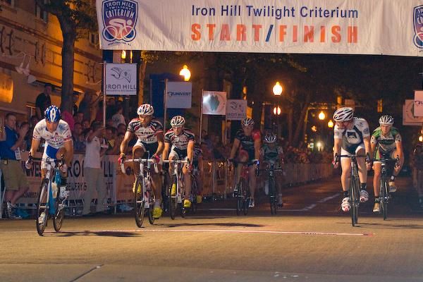 Clayton Barrows (AXA Equitable) looks right to see who he'll be sprinting against on the final lap.