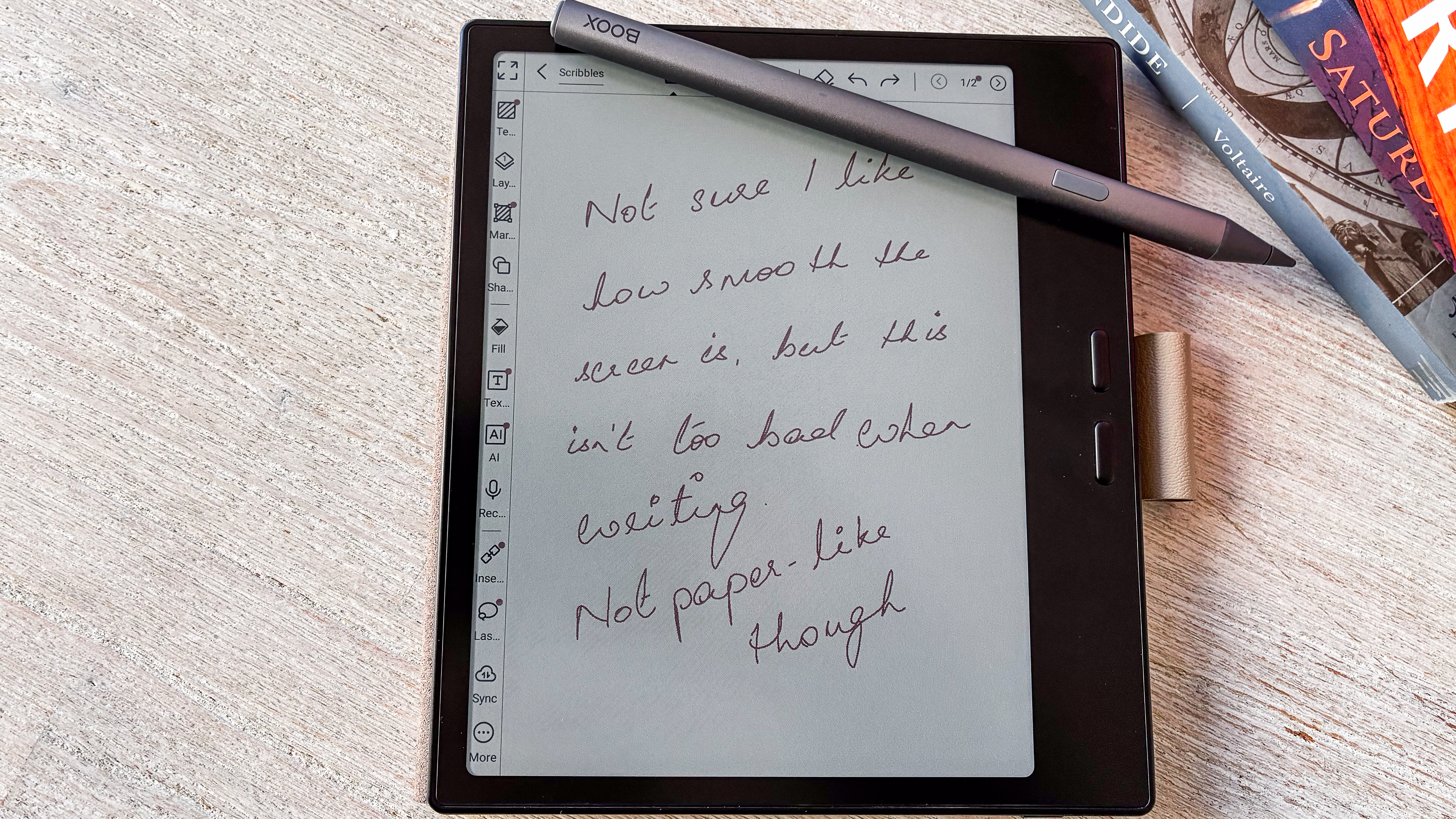 A handwritten note on the Boox Go Color 7 Gen II with the Boox InkSense stylus