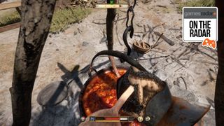 Cooking a delicious stew at camp in Kingdom Come: Deliverance 2