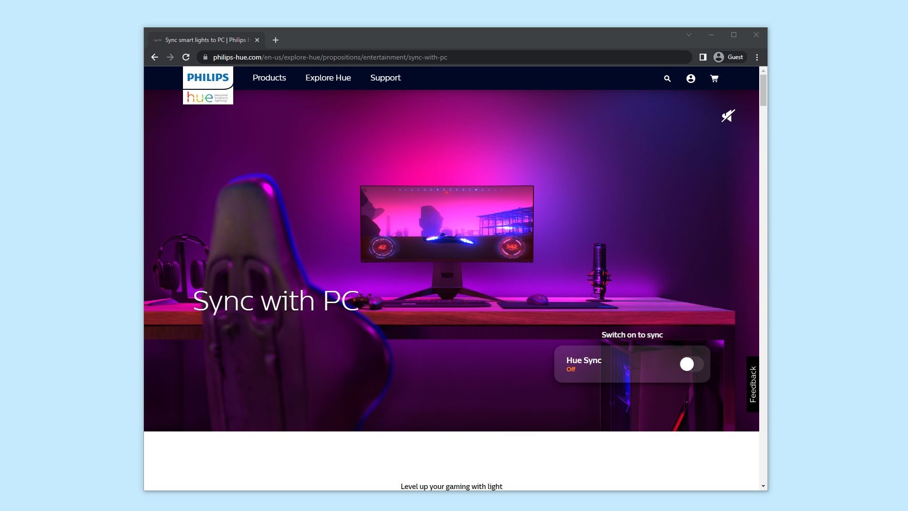 Скриншот веб-сайта Hue Sync