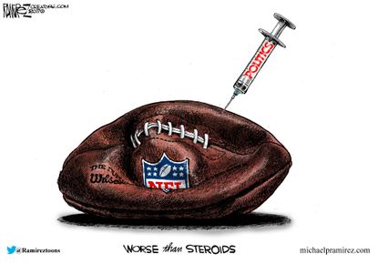 Political cartoon U.S. NFL politics steroids