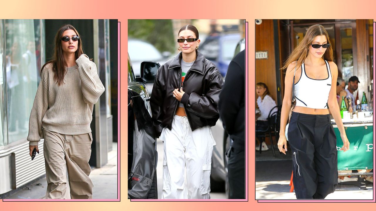 How to recreate Hailey Bieber&#039;s cargo pants outfits for spring