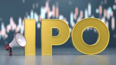 Megaphone next to gold letters spelling out IPO