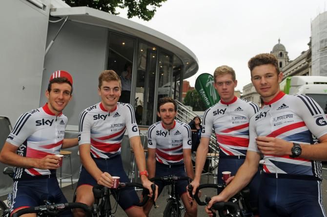 The young Great Britain team rider enjoy a coffee before the race