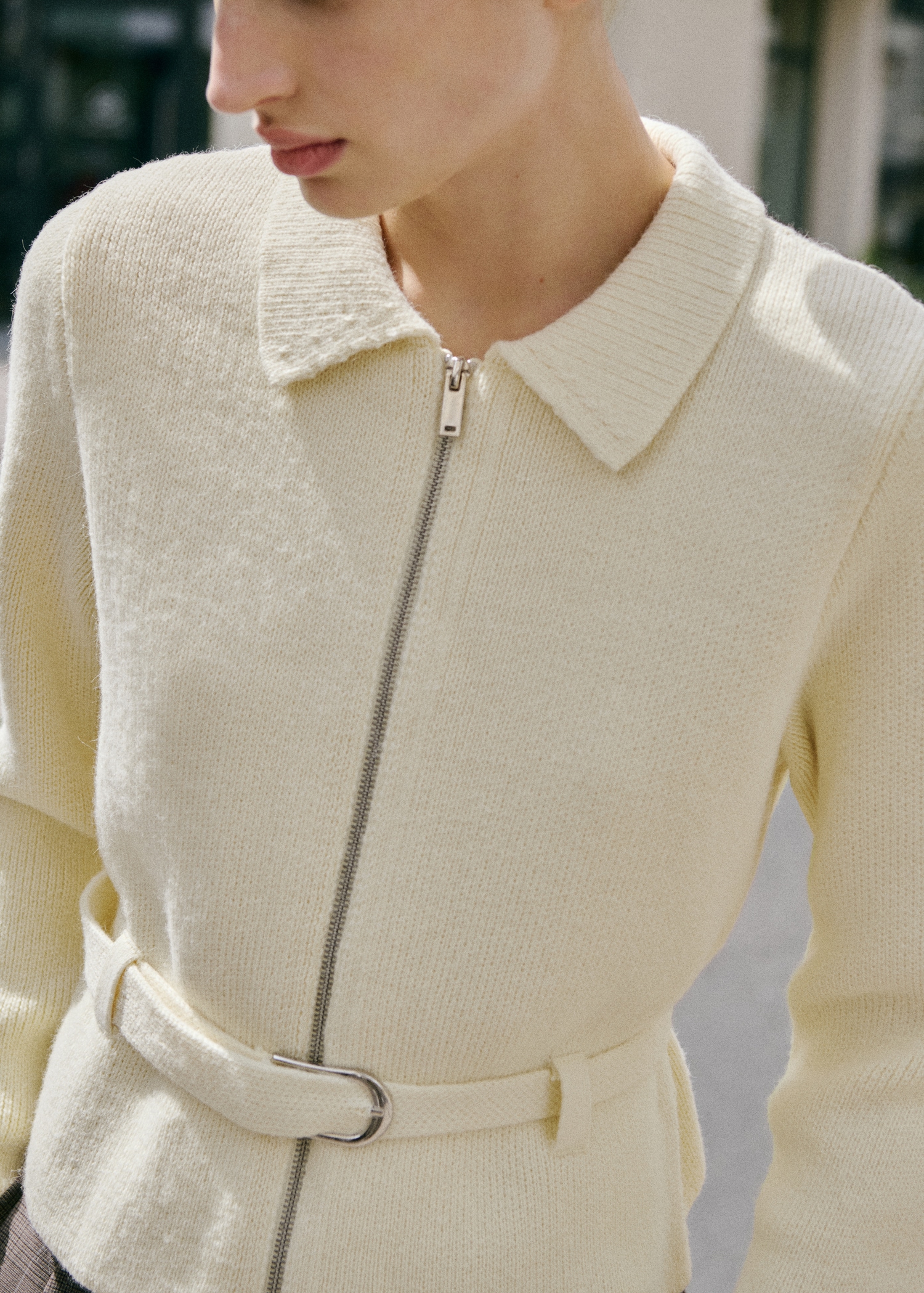 Knitted Jacket With Belt and Buckle - Women | Mango Usa