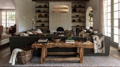 a living room in a modern rustic style