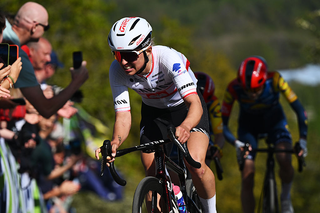 Kasia Niewiadoma-Phinney (Canyon-Sram-zondacrypto) during the 10th Liege - Bastogne - Liege Femmes 2026. (Photo by Luc Claessen/Getty Images)