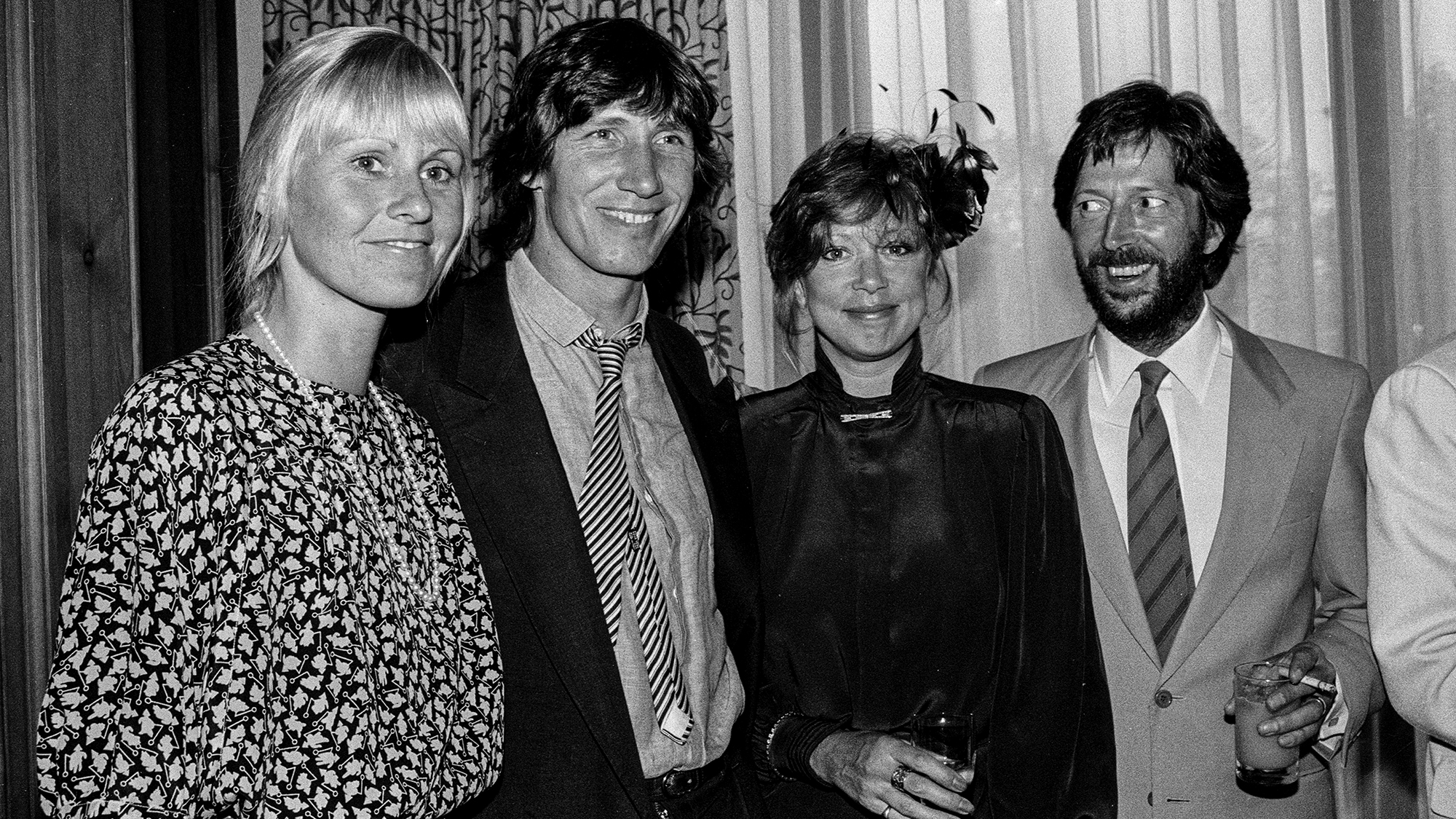 Roger Waters at the Silver Clef Awards with his wife Carolyne Christie (left), Pattie Boyd and Eric Clapton, June 23, 1983.