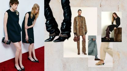 The winter shoe trends 2025 like Mary Jane shoes, pointed-toe flats, animal print boots, and slouchy boots seen in No. 21, Isabel Marant, Versace, By Marlene Birger, and Chloé