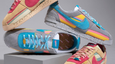 Two pairs of colourful Nike trainers from KicksCrew
