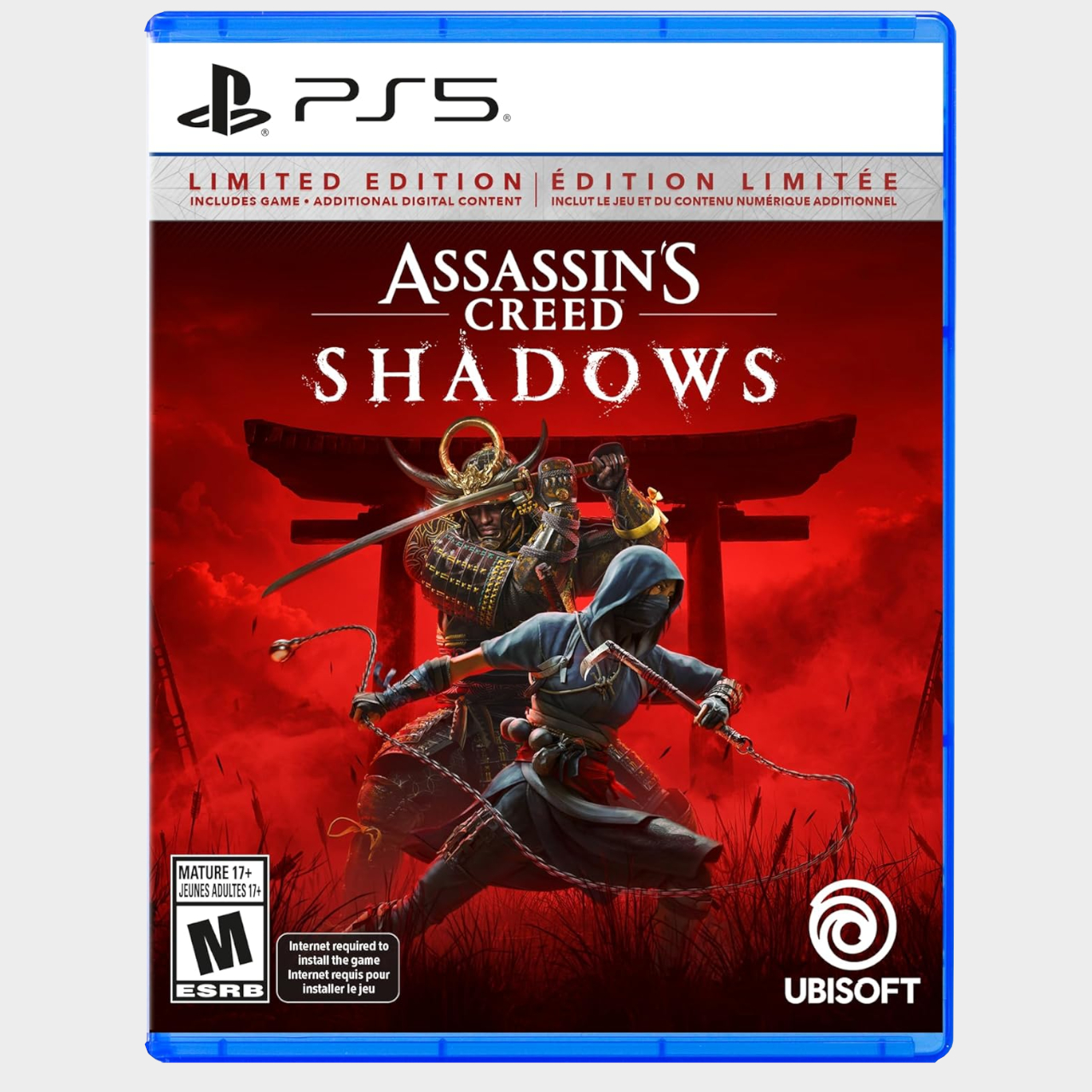 Assassin's Creed Shadows PS5 case on a plain background
