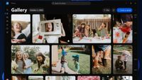 The Gallery experience in Microsoft Photos on Windows 11, showing photo thumbnails organized chronologically with timeline navigation and filtering options.