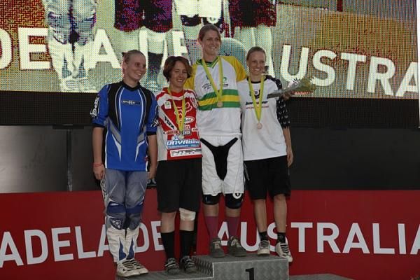 Elite women's four cross podium at the Australian national championships