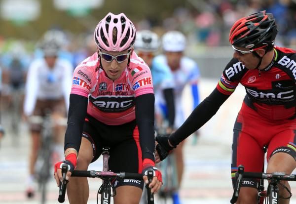 Taylor Phinney (BMC) is helped home by his BMC teammates
