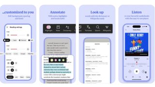 Screenshots of the redesigned Kobo iOS reading app