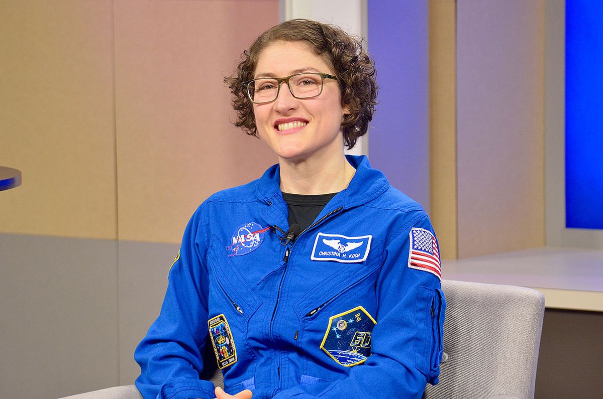 NASA astronaut Christina Koch, home from a record-setting 328-day mission on the International Space Station, answered reporters&#039; questions about her milestone flight at a press conference at NASA&#039;s Johnson Space Center in Houston on Feb. 12, 2020.