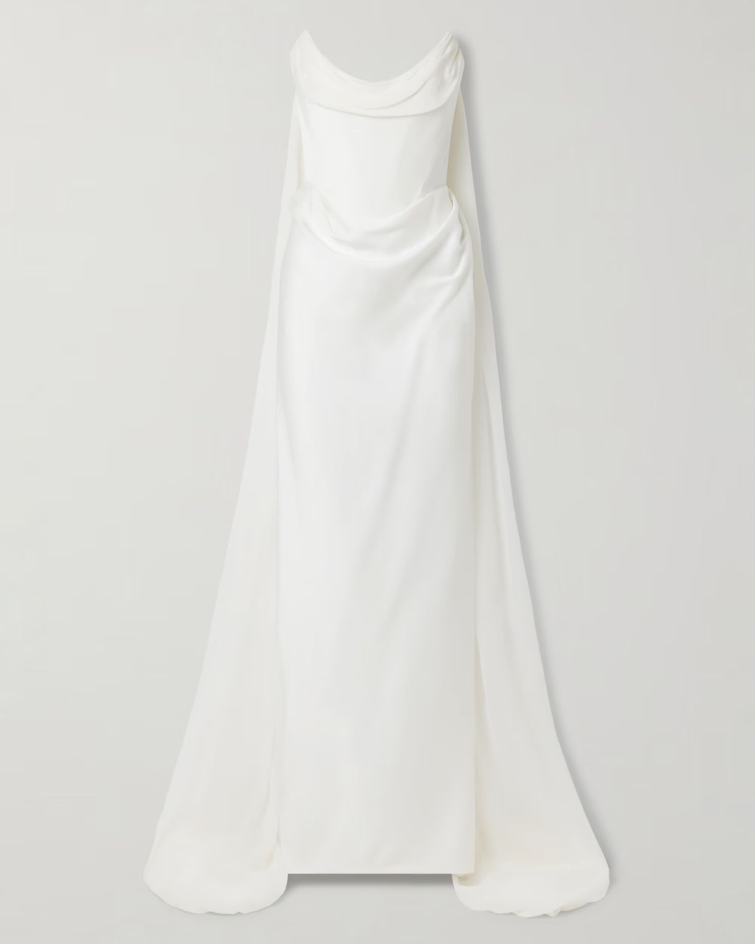 Galaxy Cape-Effect Strapless Organic Silk Chiffon-Trimmed Satin Gown