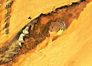 A close-up of the Richat structure shows the concentric rings. Credits: ESA