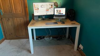 The fully constructed Nolan standing desk in a home office.