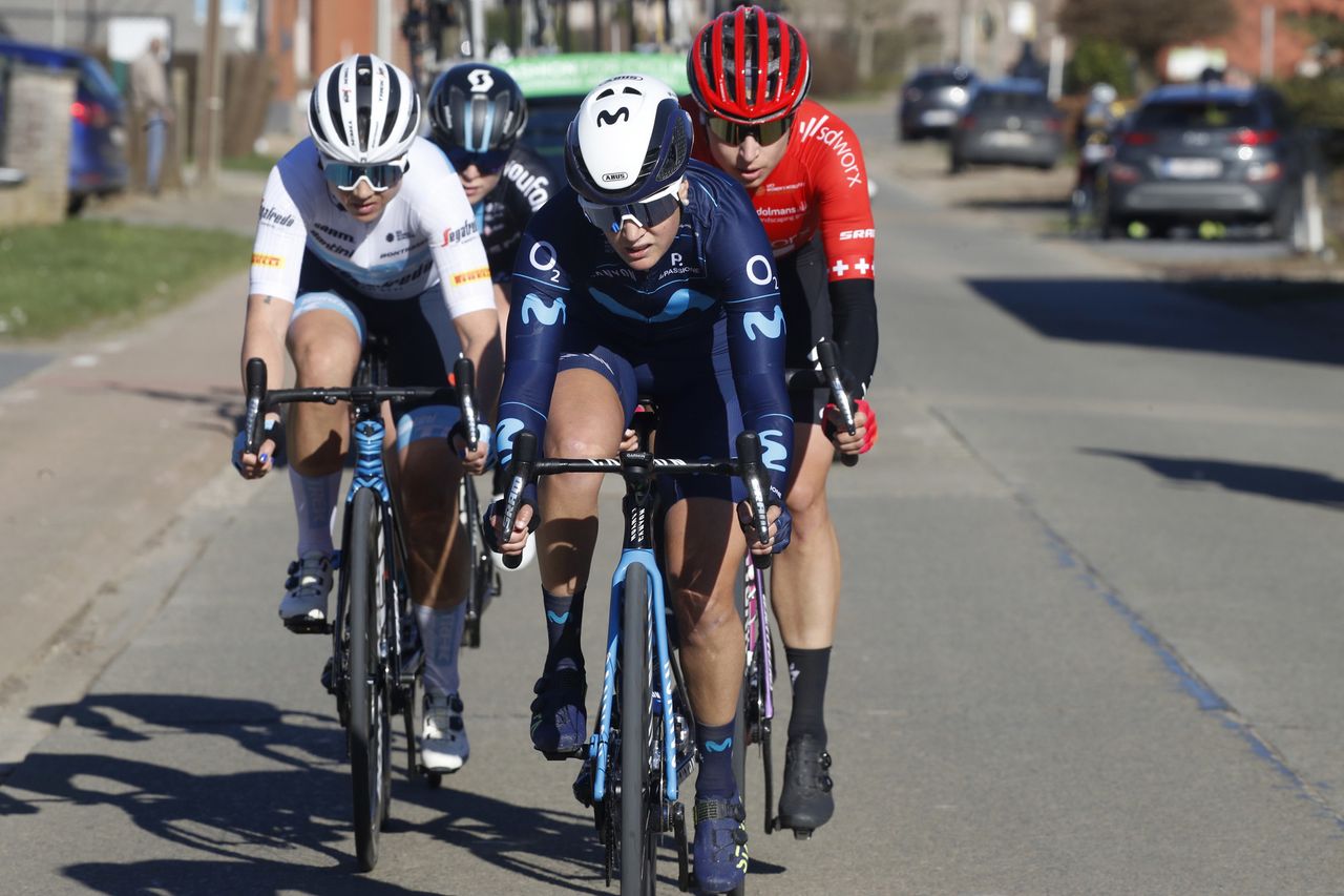 Omloop van het Hageland 2022 - 11th Edition - Tienen - Tielt Winge 128,2 km - 27/02/2022 - Audrey Cordon-Ragot (FRA - Trek - Segafredo) - Barbara Guarischi (ITA - Movistar Team) - Charlotte Kool (NED - Team DSM) - Marlen Reusser (SUI - Team SD Worx) - photo Gomez/SprintCyclingAgency&Acirc;&copy;2022