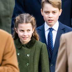 Princess Charlotte of Wales and Prince George of Wales attend the Christmas Morning Service at Sandringham Church on December 25, 2023 in Sandringham, Norfolk.