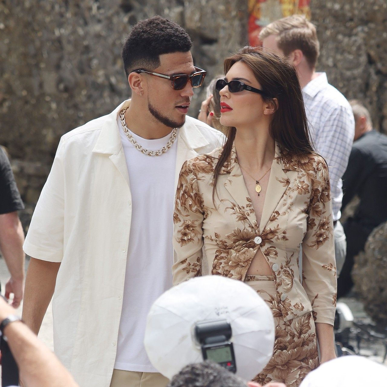Kendall Jenner and Devin Booker arriving for lunch at the Abbey of San Fruttuoso on May 21, 2022 in Portofino, Italy