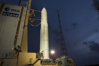 Ariane 5 Illuminated at Launch Pad