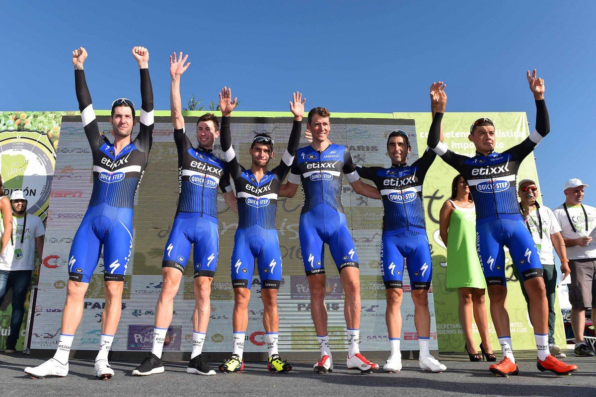 The winning Etixx-QuickStep team on the podium