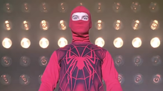 Peter Parker in wrestling gear in Spider-Man