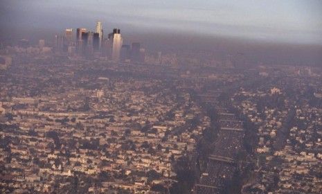 Smog over downtown Los Angeles: LA residents could be at risk for lung cancer thanks to the city&amp;#039;s pollution, the third-worst in the country. 