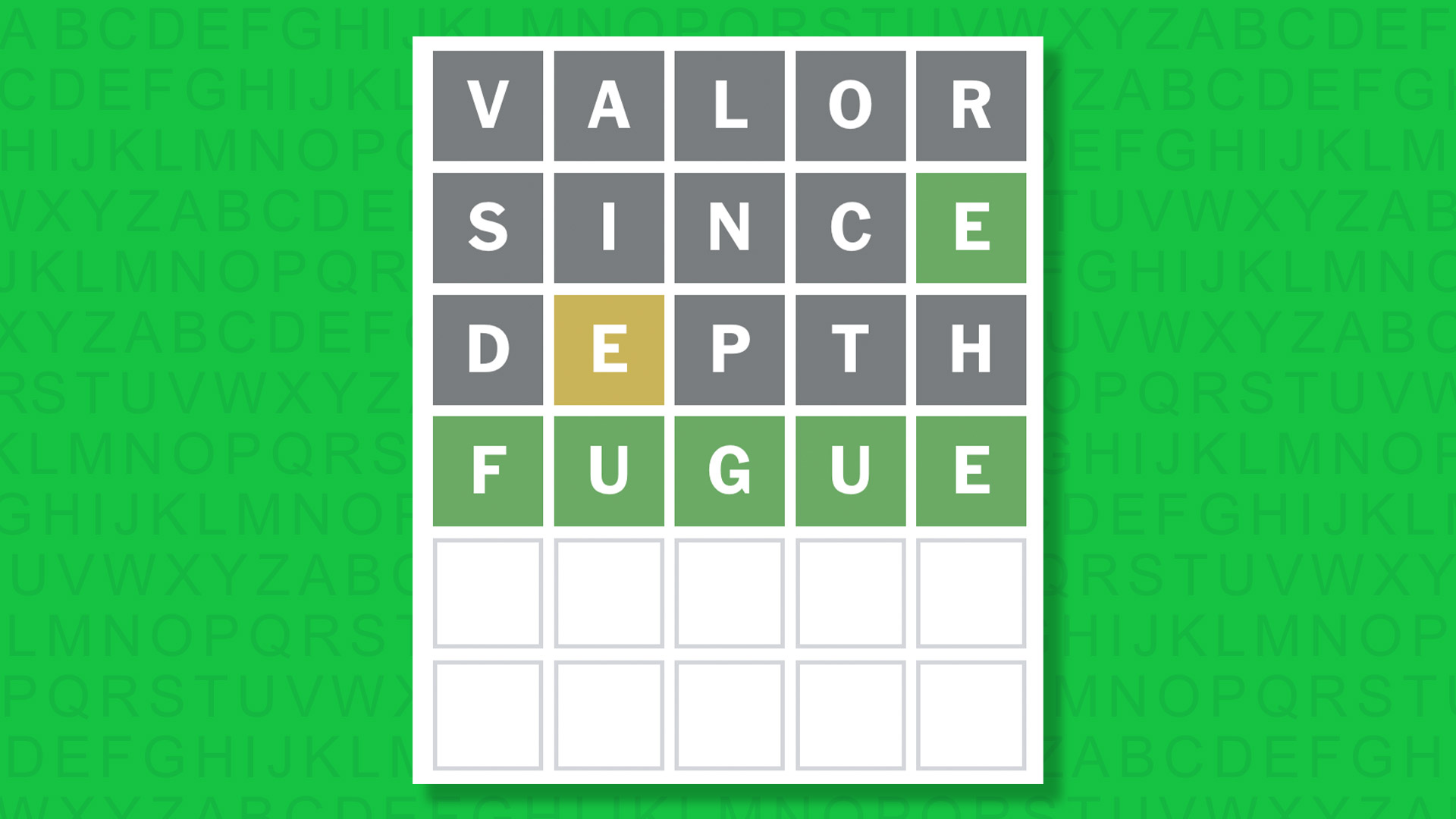 Ответ NYT Wordle для игры 1604 на зеленом фоне