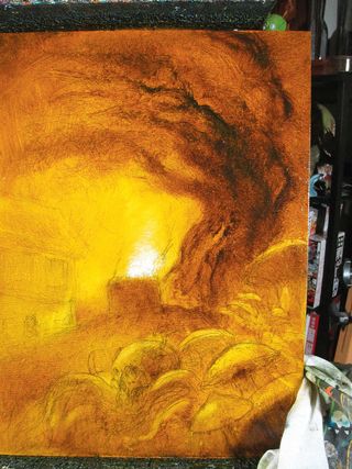 Orange/yellow paint on canvas