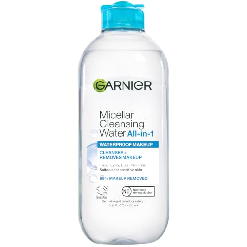 Garnier Skinactive Micellar Water for Waterproof Makeup, Facial Cleanser &amp;amp; Makeup Remover, 13.5 Fl Oz (400ml), 1 Count (packaging May Vary)