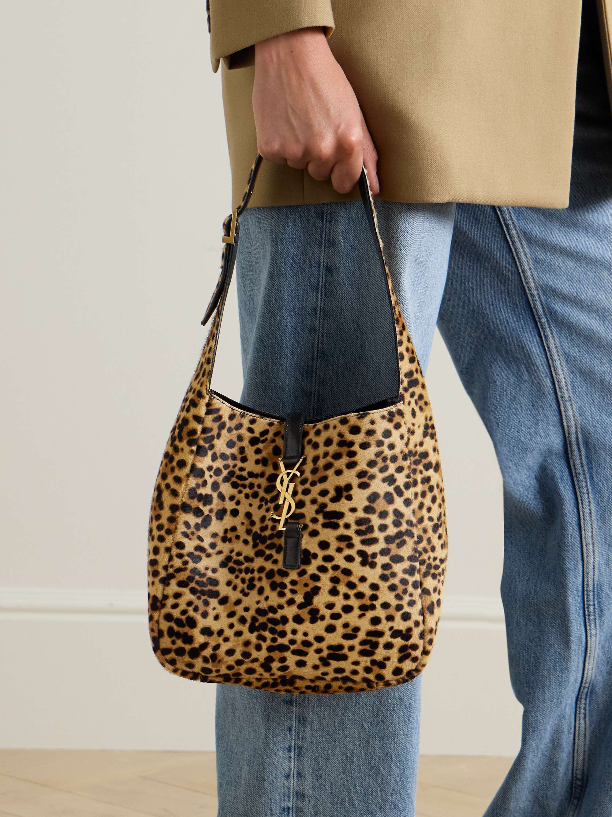 Le 5 &amp;Agrave; 7 Small Embellished Leather-Trimmed Leopard-Print Calf Hair Shoulder Bag