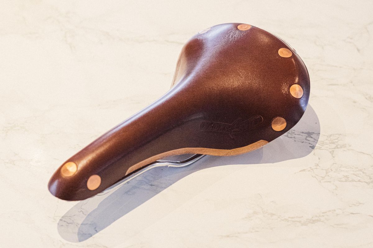 A leather bicycle saddle